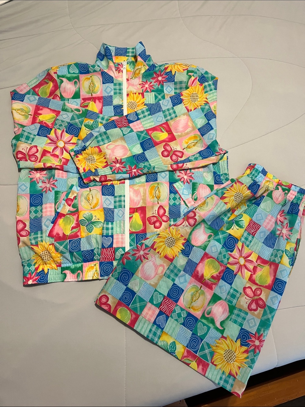 Vintage 90s Koret Francisca Patchwork Print Set-Jacket and Shorts, Size L